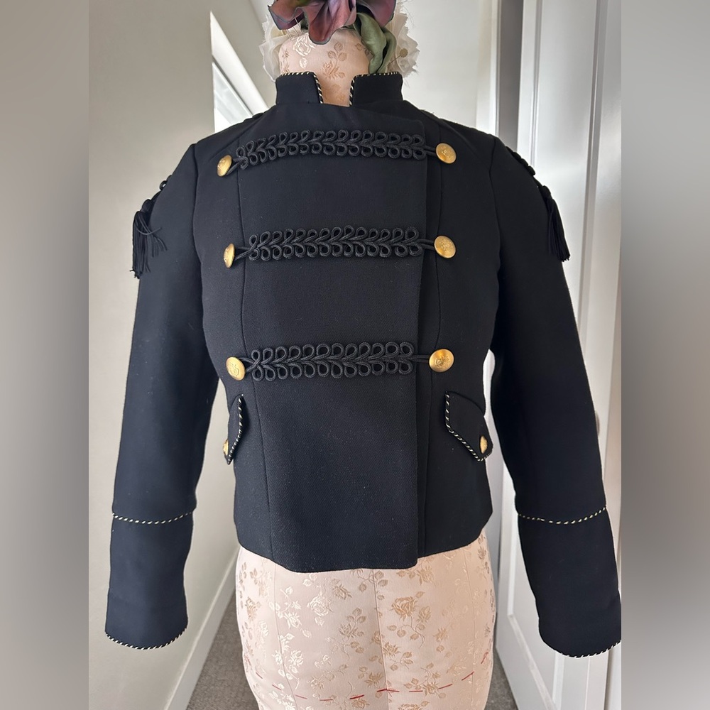 Zara TRF Outerwear Black Double-Breasted Braided Military Style Jacket Size S